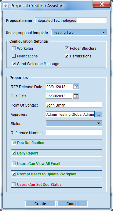 Proposal Creation Assistant screenshot